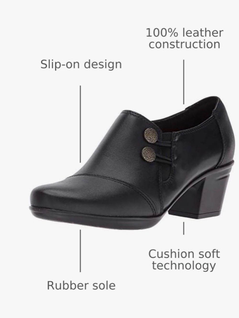 Clarks Black Leather Ankle Booties with Decorative Buttons